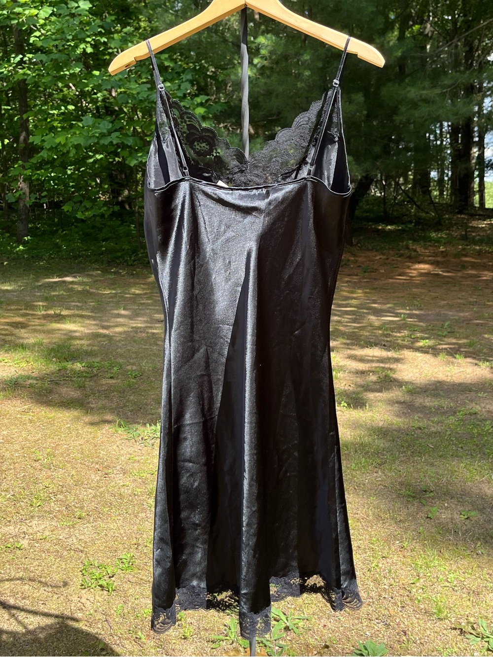 90s Victoria’s Secret Gold Label Black Midi Slip Dress Lace Trim Size M Lingerie - Picture 2 of 15